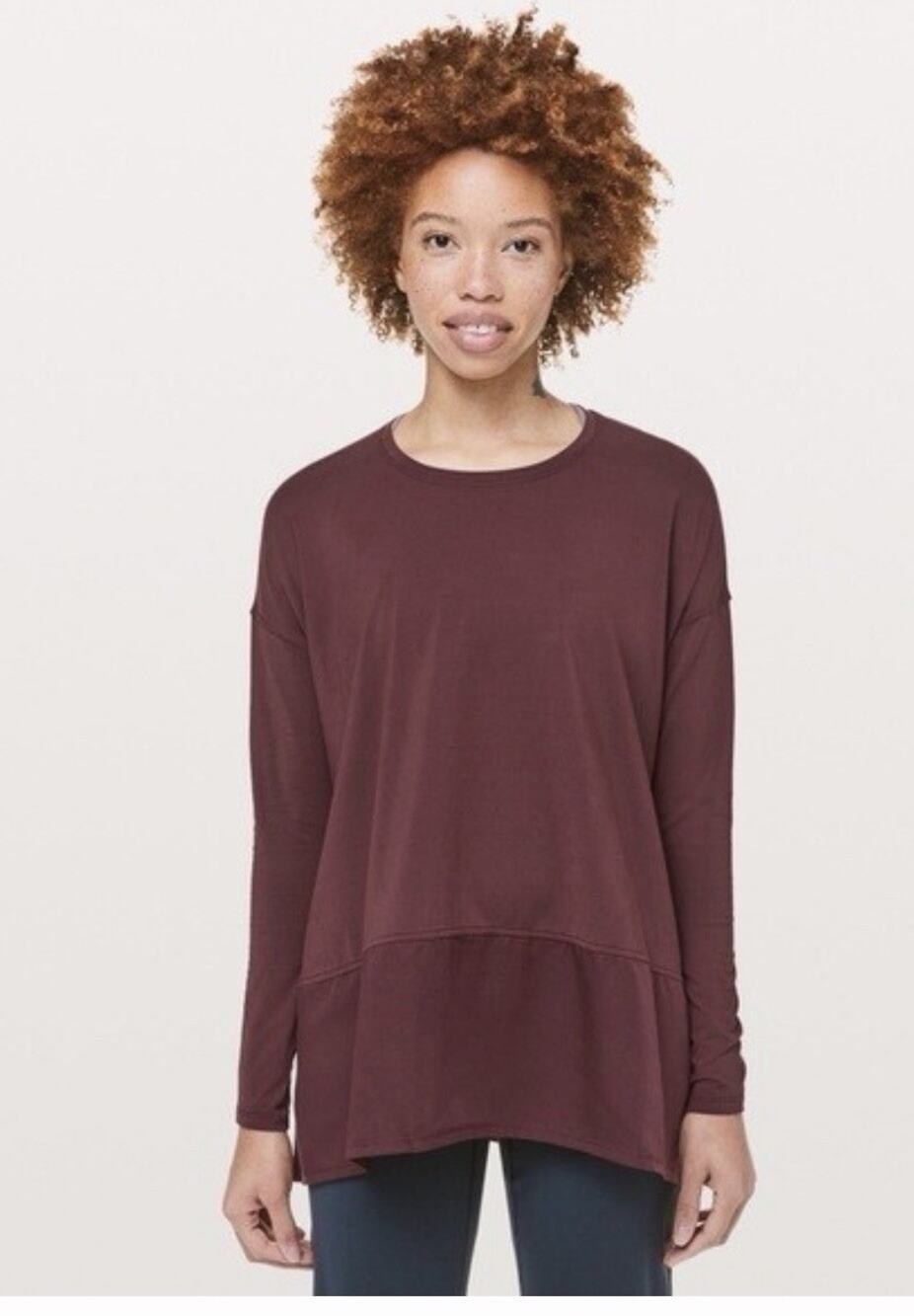 Lululemon Ease of Mind Long Sleeve Maroon Shirt Bordeaux Drama Size 12 Yoga